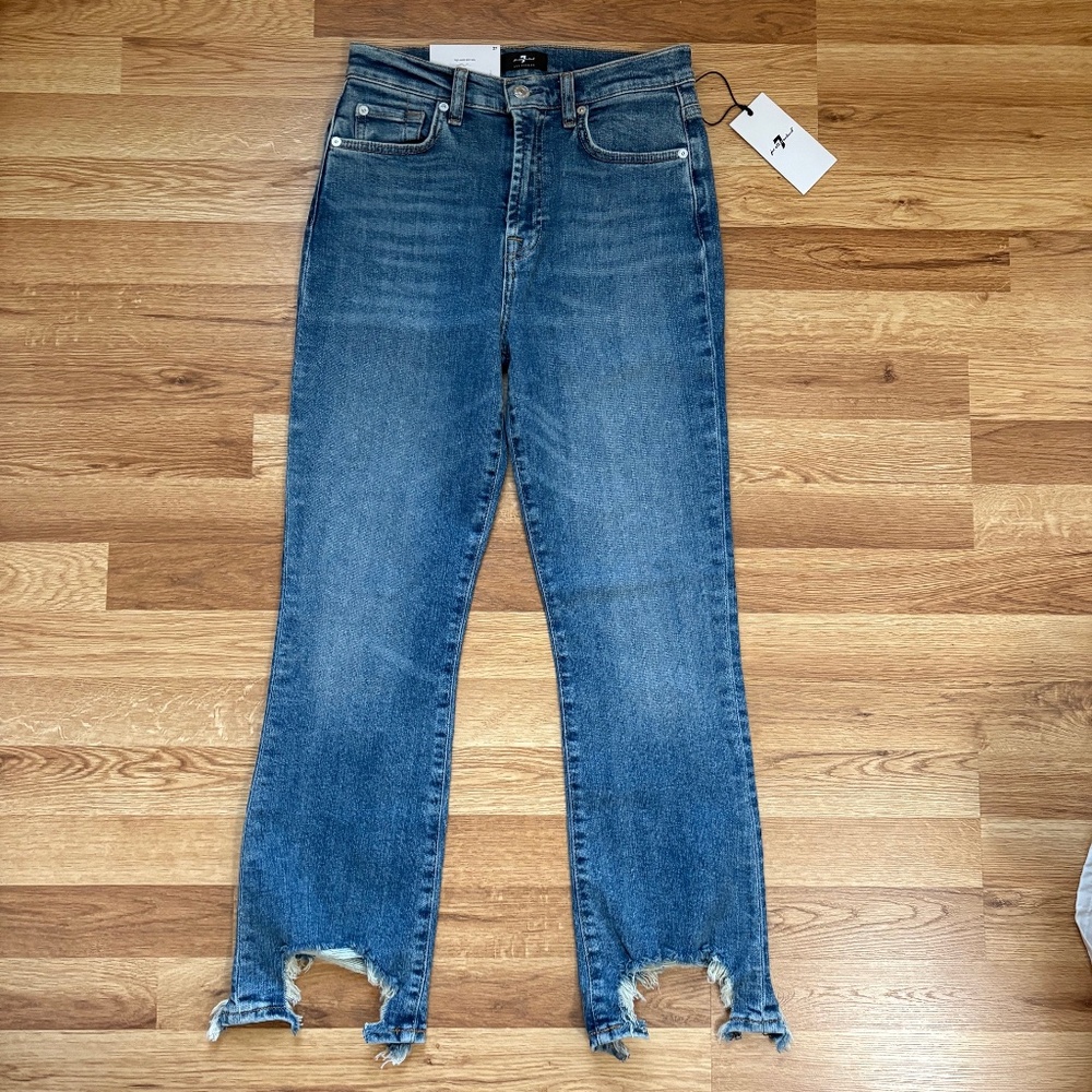 NWT 7 For All Mankind Women’s High-Waist Slim Kick Raw Hem Jeans